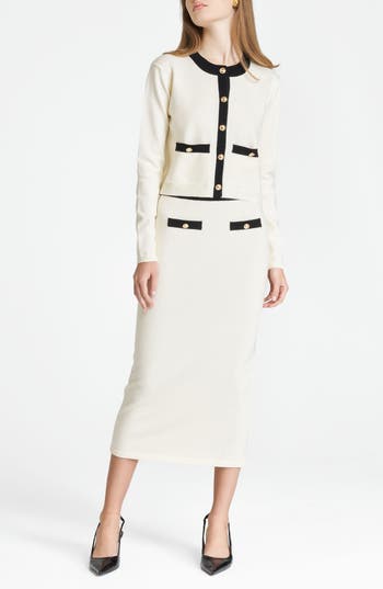 Wayf Catherine Contrast Trim Sweater Midi Skirt