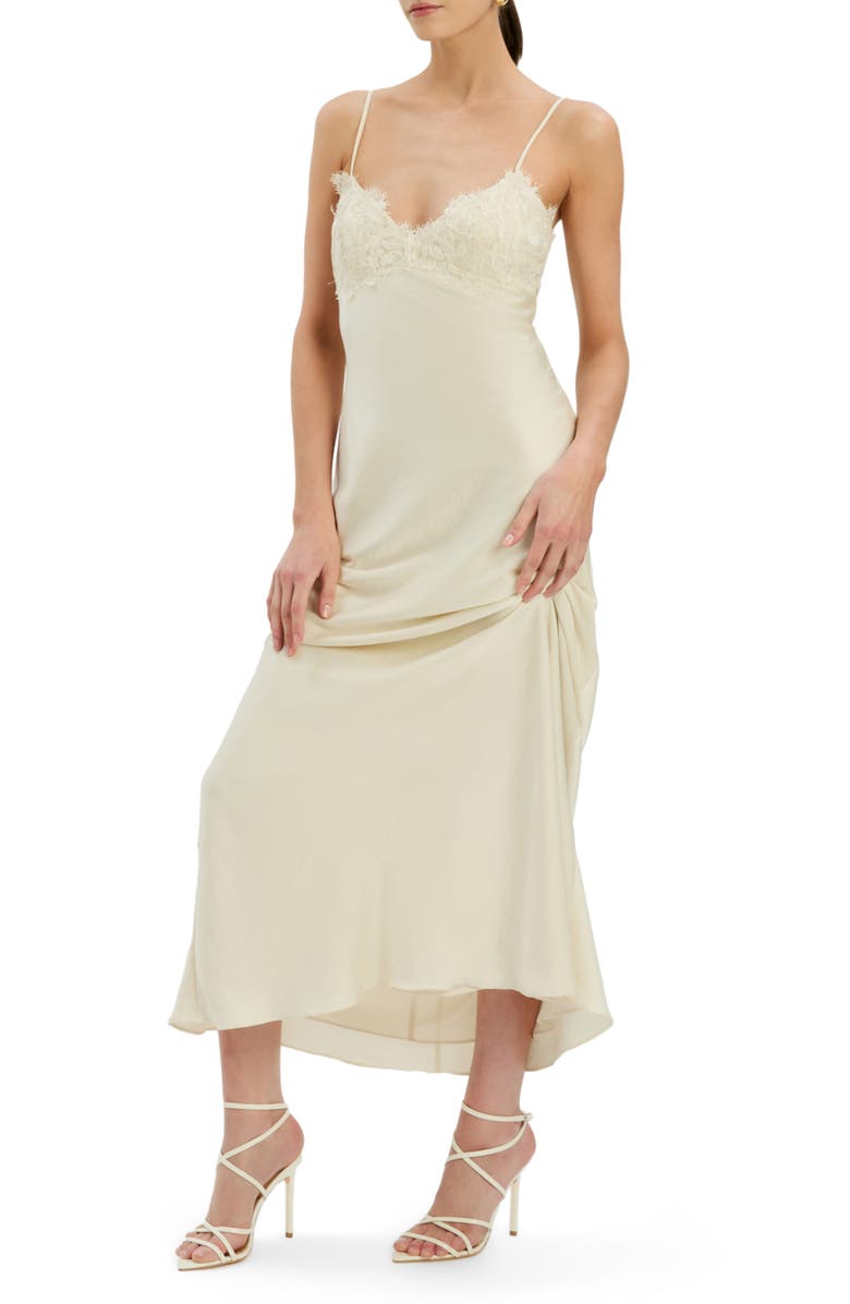 Bardot Elisan Lace Trim Slipdress, Alternate, color, Ivory
