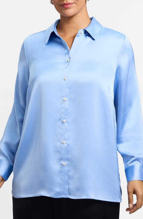 Foxcroft Bianca Satin Button-up Shirt In Blue