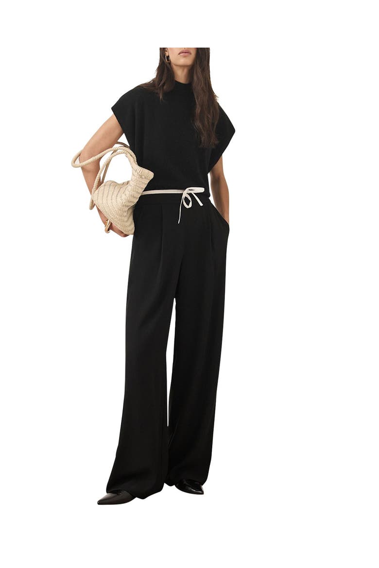 Contrast Waist Wide Leg Trousers, Alternate, color, Black