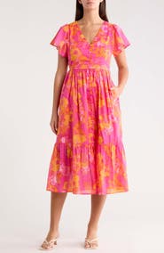SUGARLIPS Elaris Floral Blissa Cotton Button-Up Midi Dress