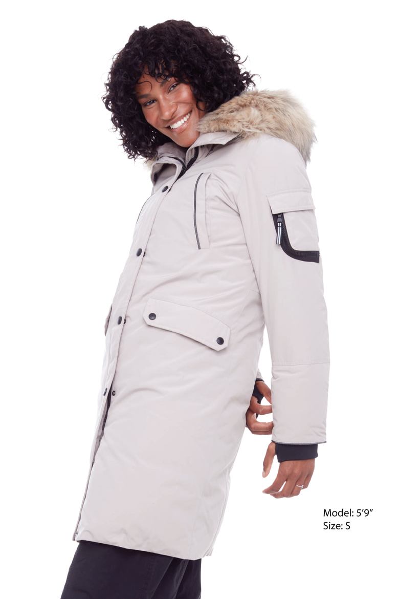 LAURENTIAN - Vegan Down Long Parka Winter with Faux Fur Hood, Alternate, color, TAUPE