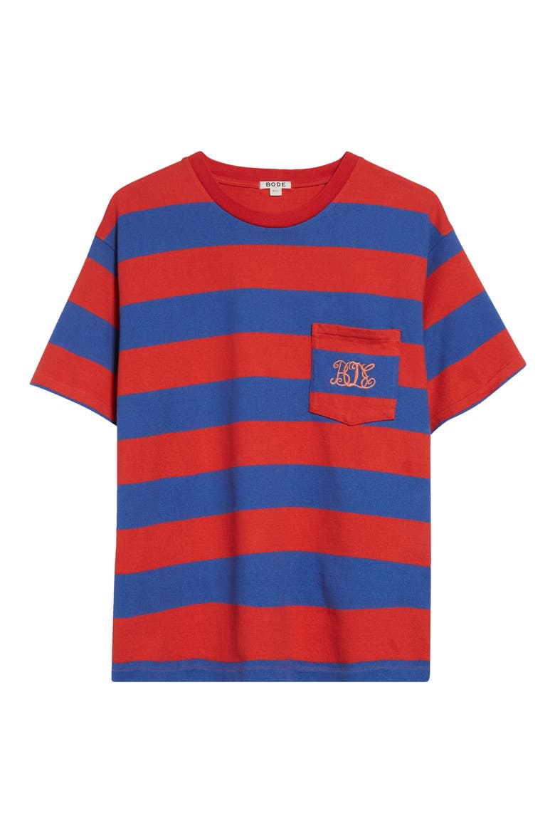 Clubhouse Logo Embroidered Stripe Pocket T-Shirt, Alternate, color, RED BLUE