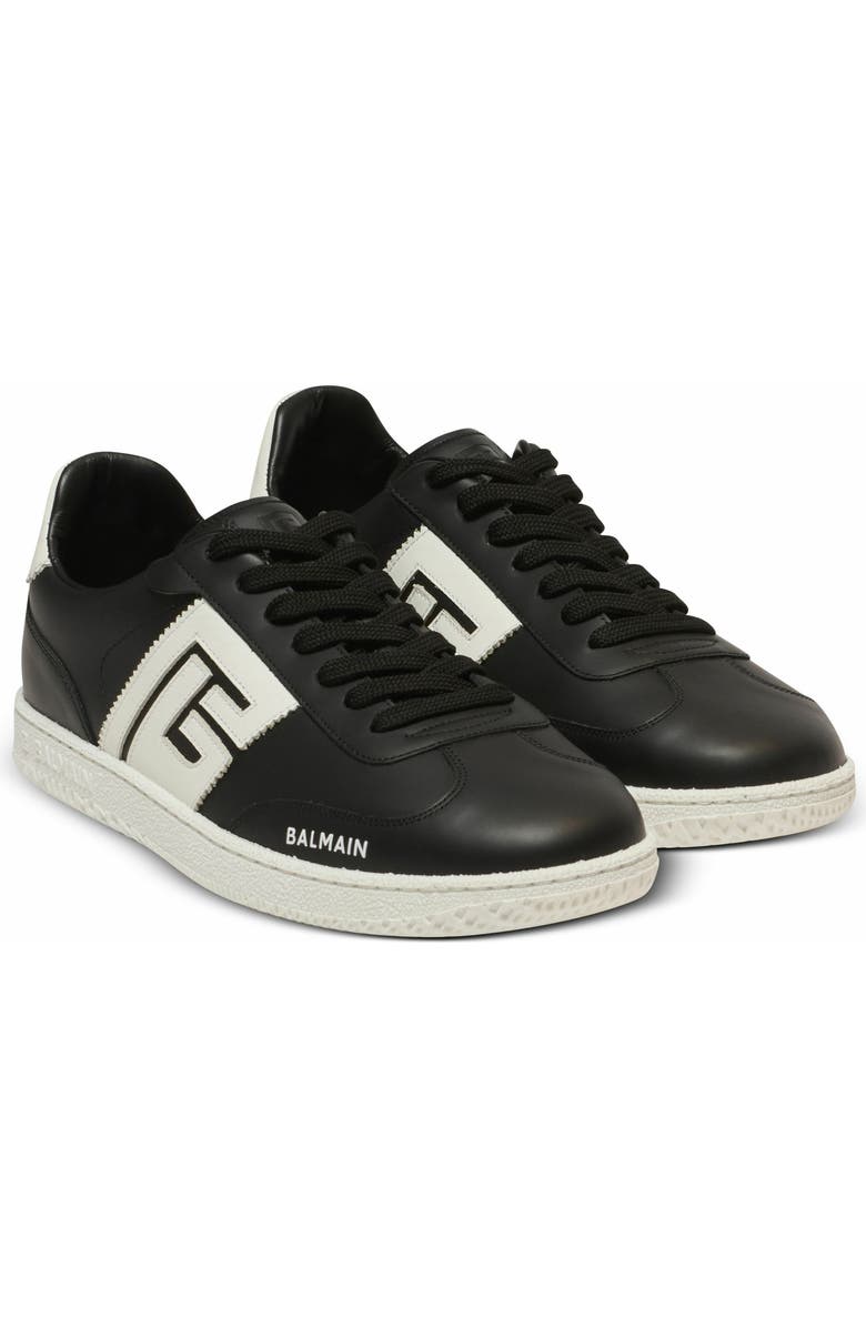 Balmain Calfskin Balmain Swan Trainers, Alternate, color, Black