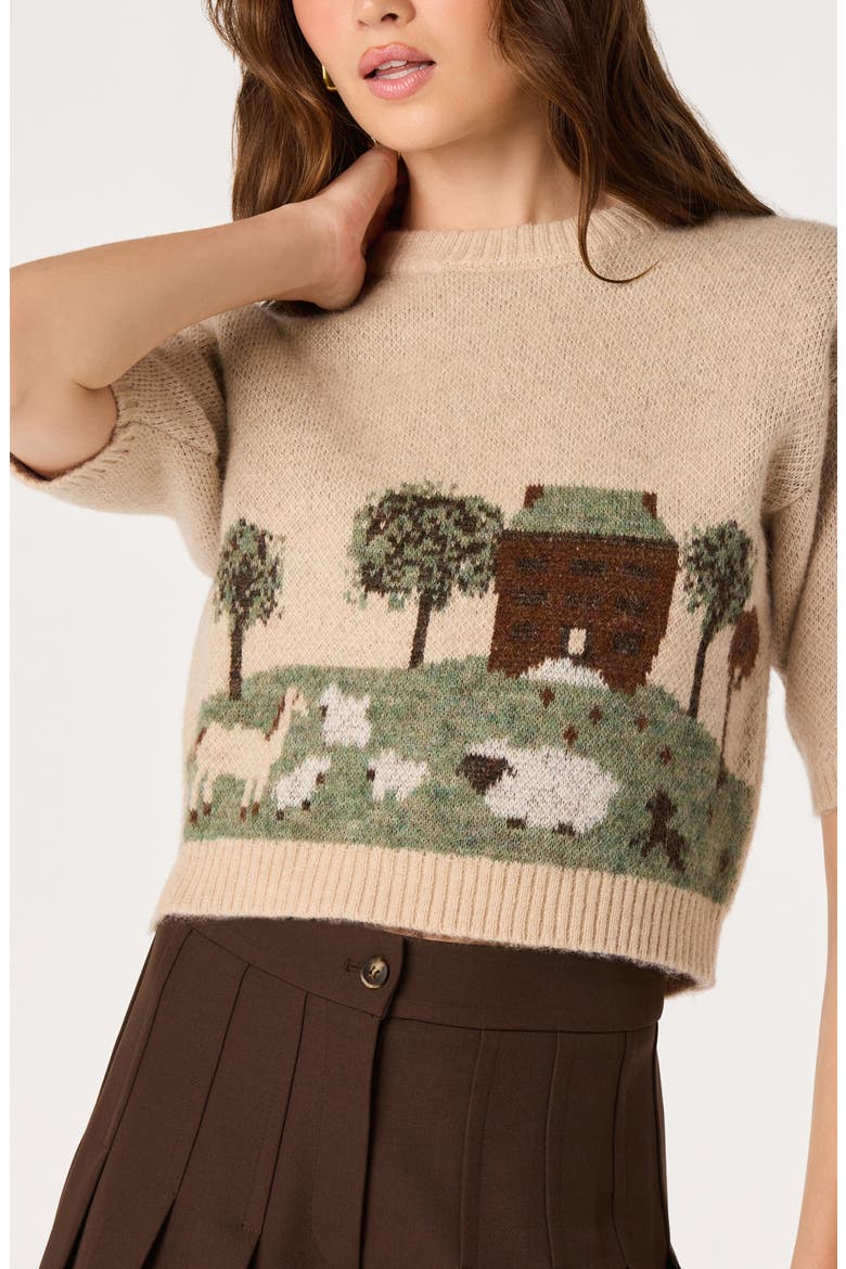 Colette Landscape Crewneck Sweater, Alternate, color, OATMEAL