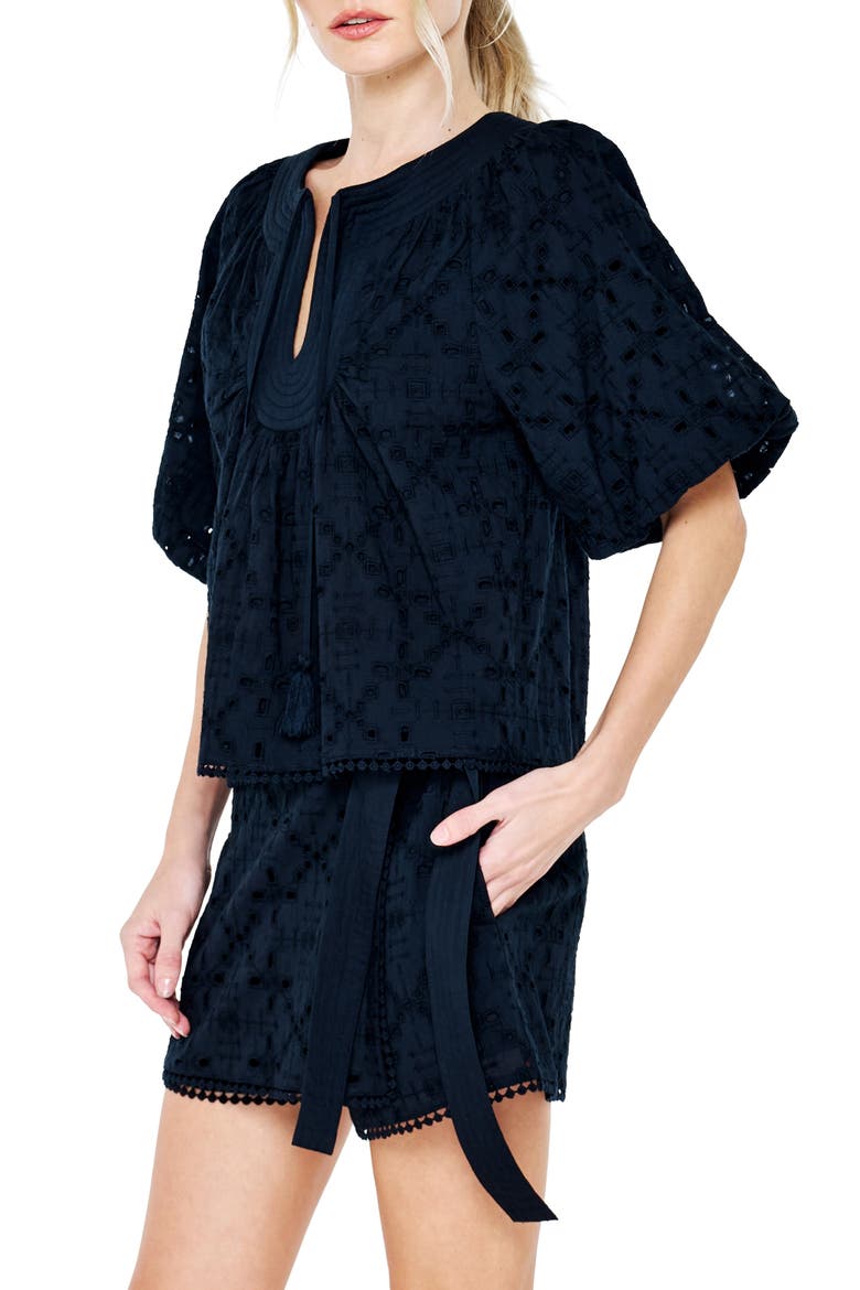 Amani Embroidered Eyelet Wrap Skort, Alternate, color, BLACK