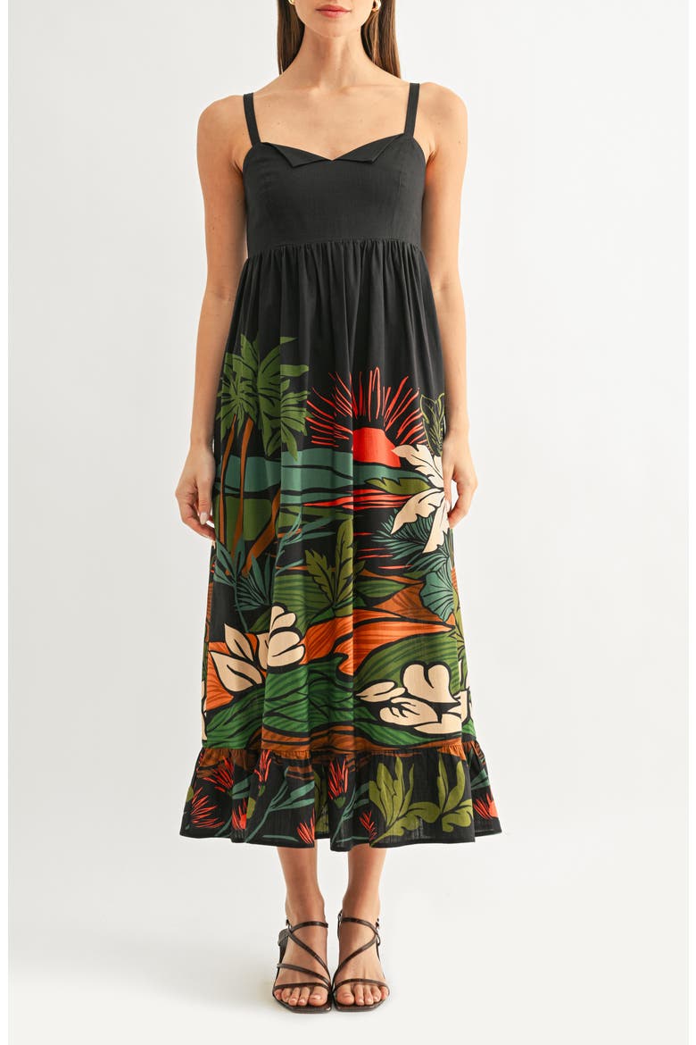 Leah Tropical Print Babydoll Midi Sundress, Main, color, NAVY MULTI