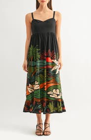 Adelyn Rae Leah Tropical Print Babydoll Midi Sundress
