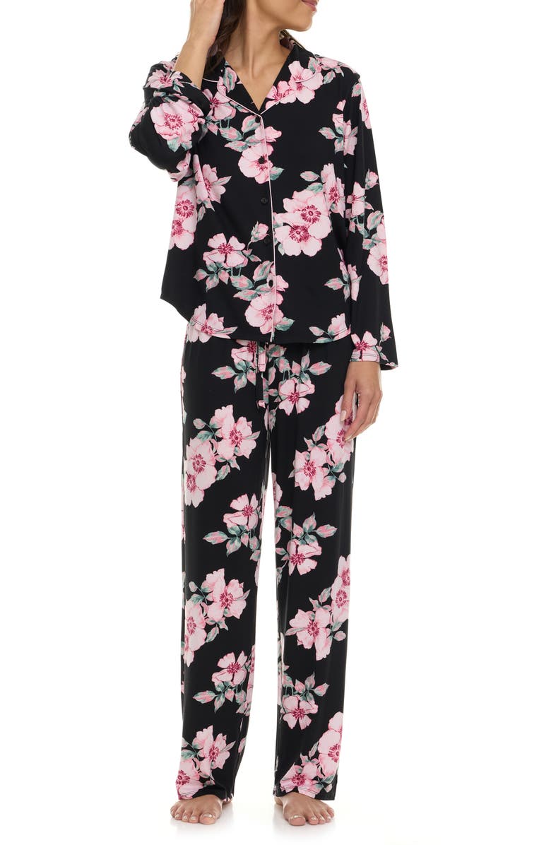 Flora By Flora Nikrooz Lindsey Collared Knit Pajamas, Alternate, color, Ebony