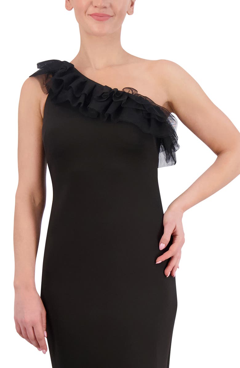 Eliza J Ruffle One-Shoulder Sheath Dress, Alternate, color, Black