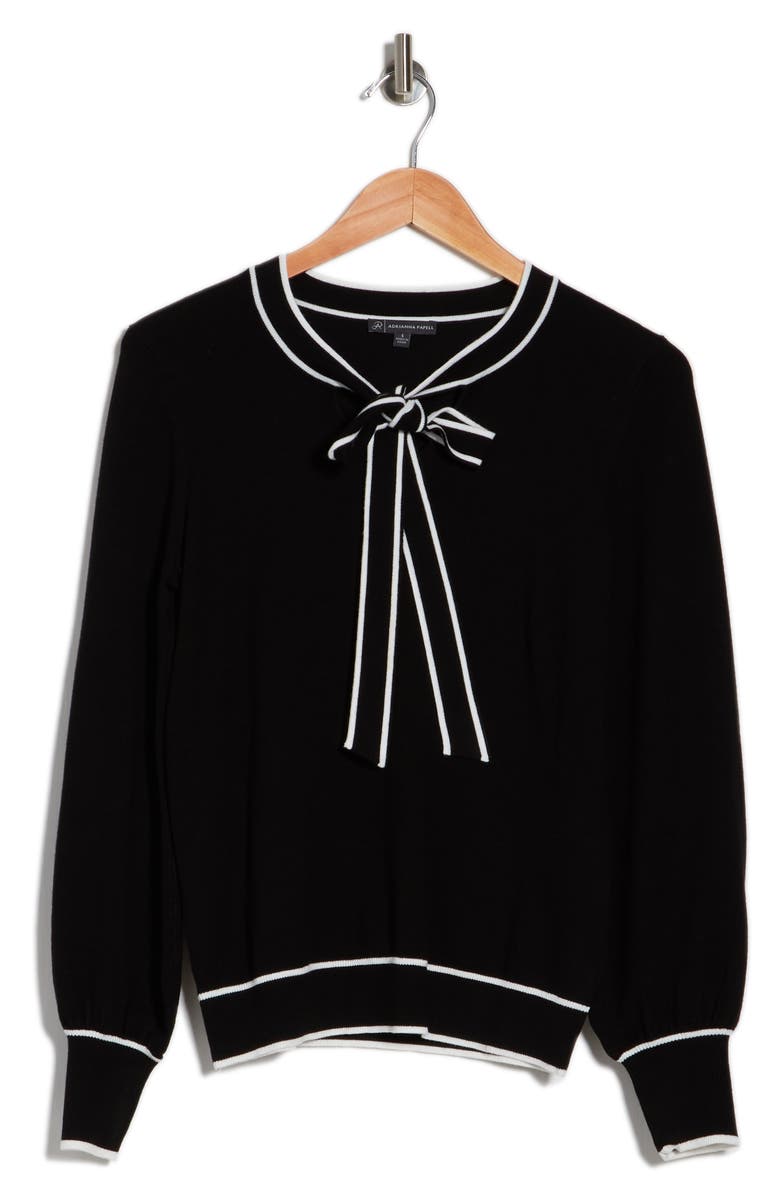 Adrianna Papell Tipped Bow Neck Sweater, Alternate, color, 