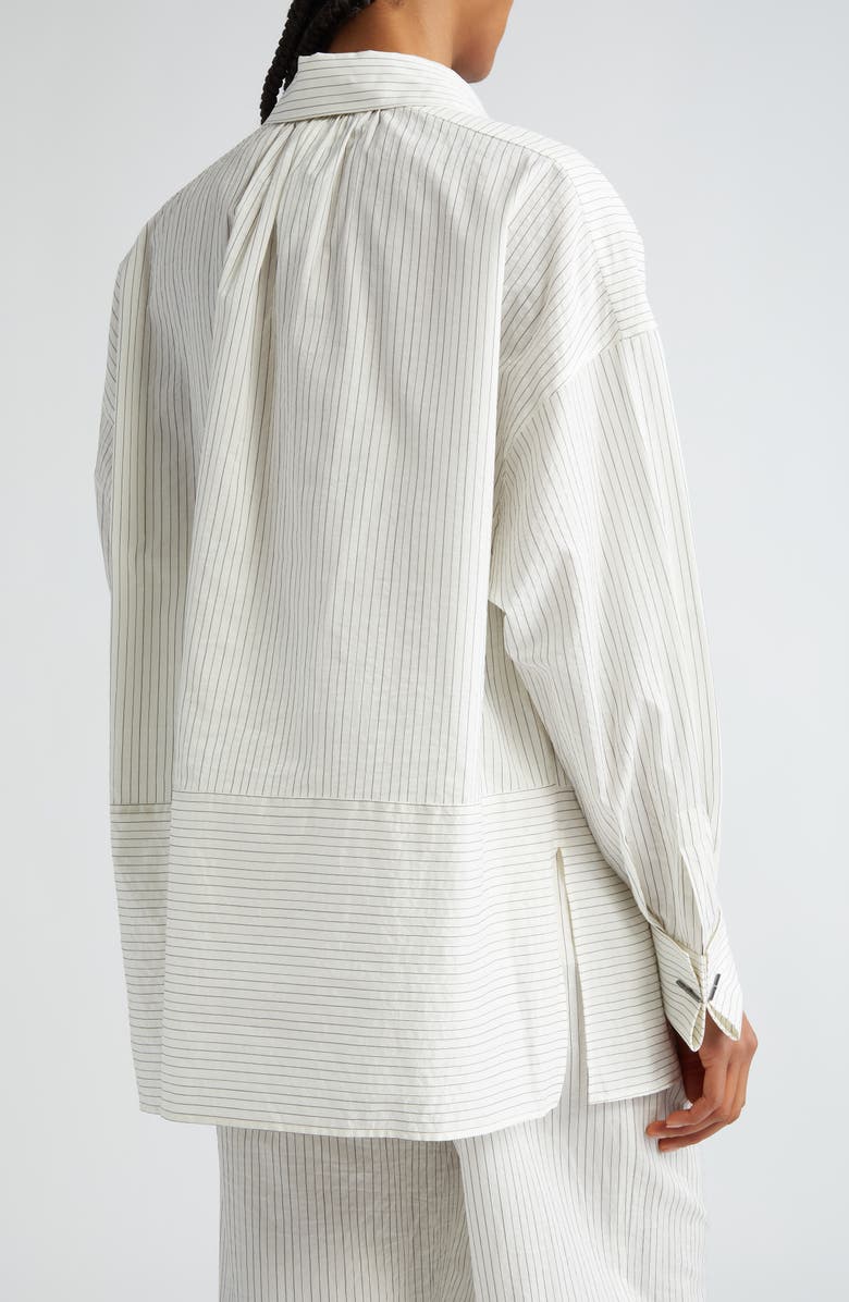 Max Mara Saletta Pinstripe Oversize Cotton & Silk Top, Alternate, color, White Black