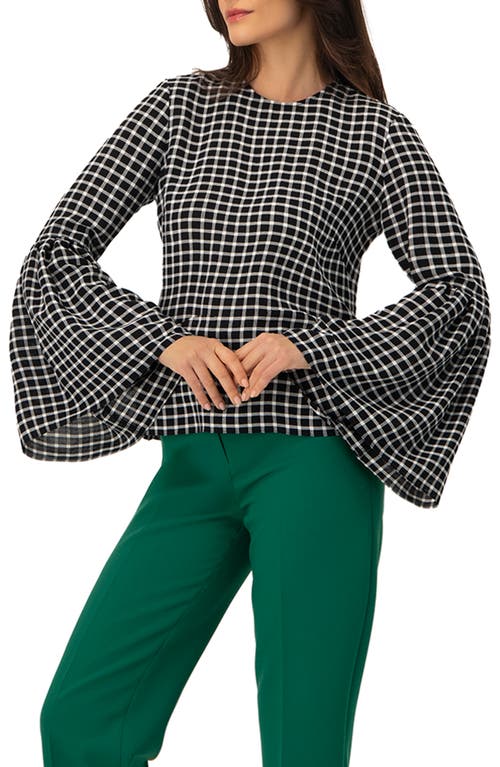 Ivonne Check Blouse With Puffed Sleeves In Black