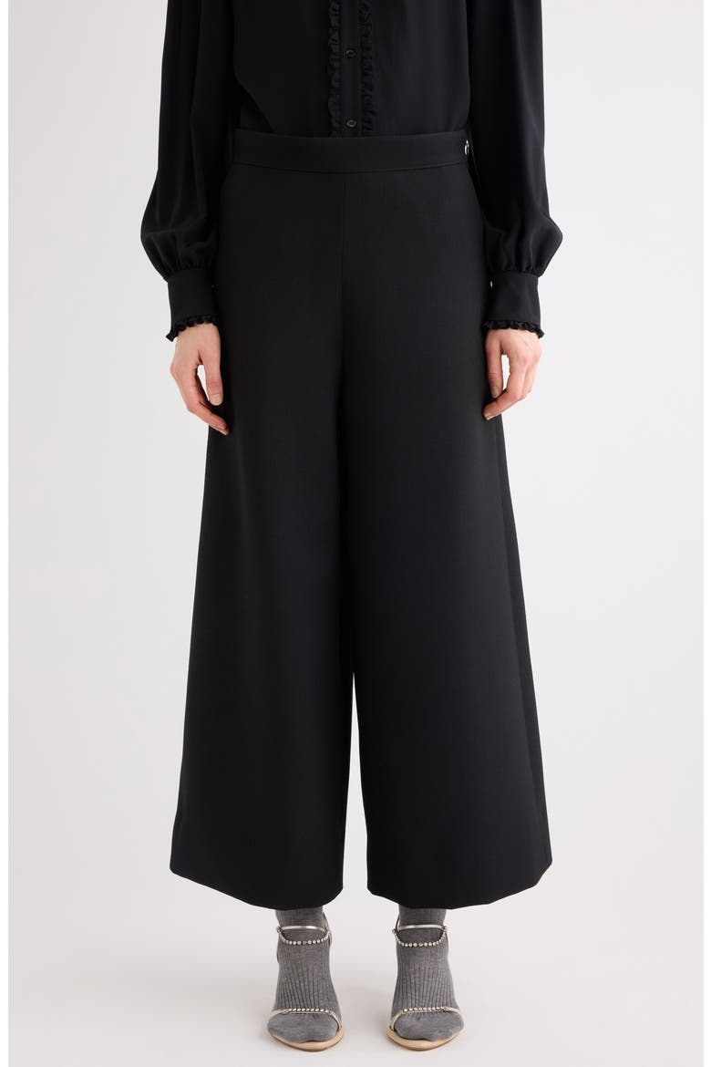 Virgin Wool Crêpe Crop Wide Leg Trousers, Main, color, BLACK