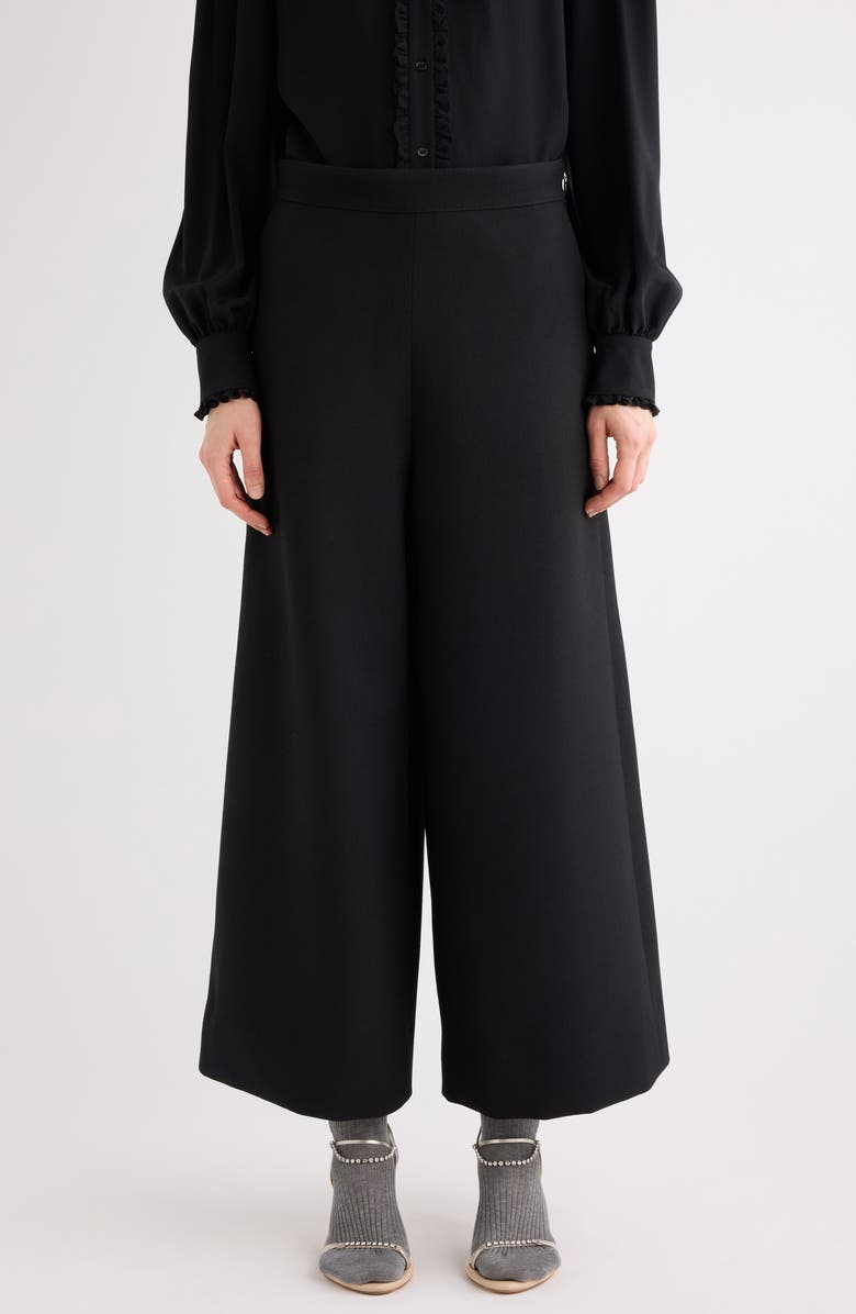 Chloé Virgin Wool Crêpe Crop Wide Leg Trousers, Main, color, Black