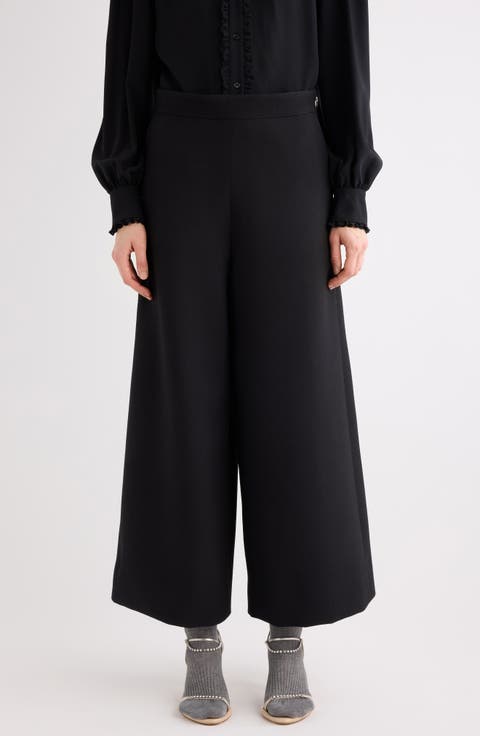 Virgin Wool Crêpe Crop Wide Leg Trousers