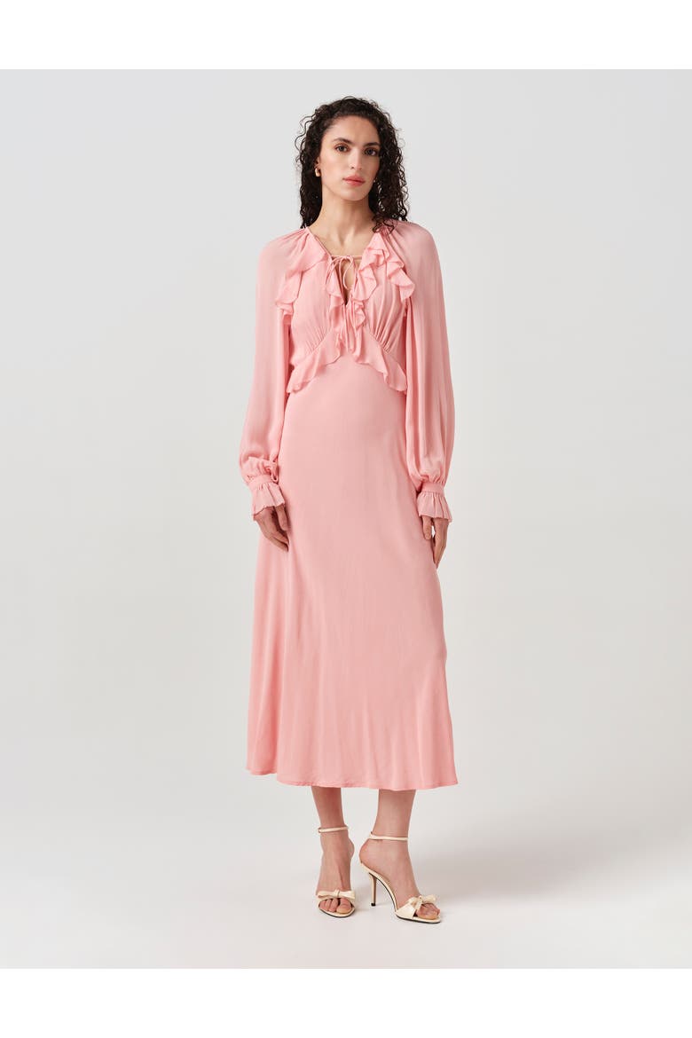 Naomi Long Sleeve Frill Midi Dress, Main, color, Pink