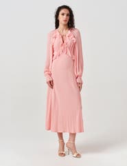 Ghost London Naomi Long Sleeve Frill Midi Dress
