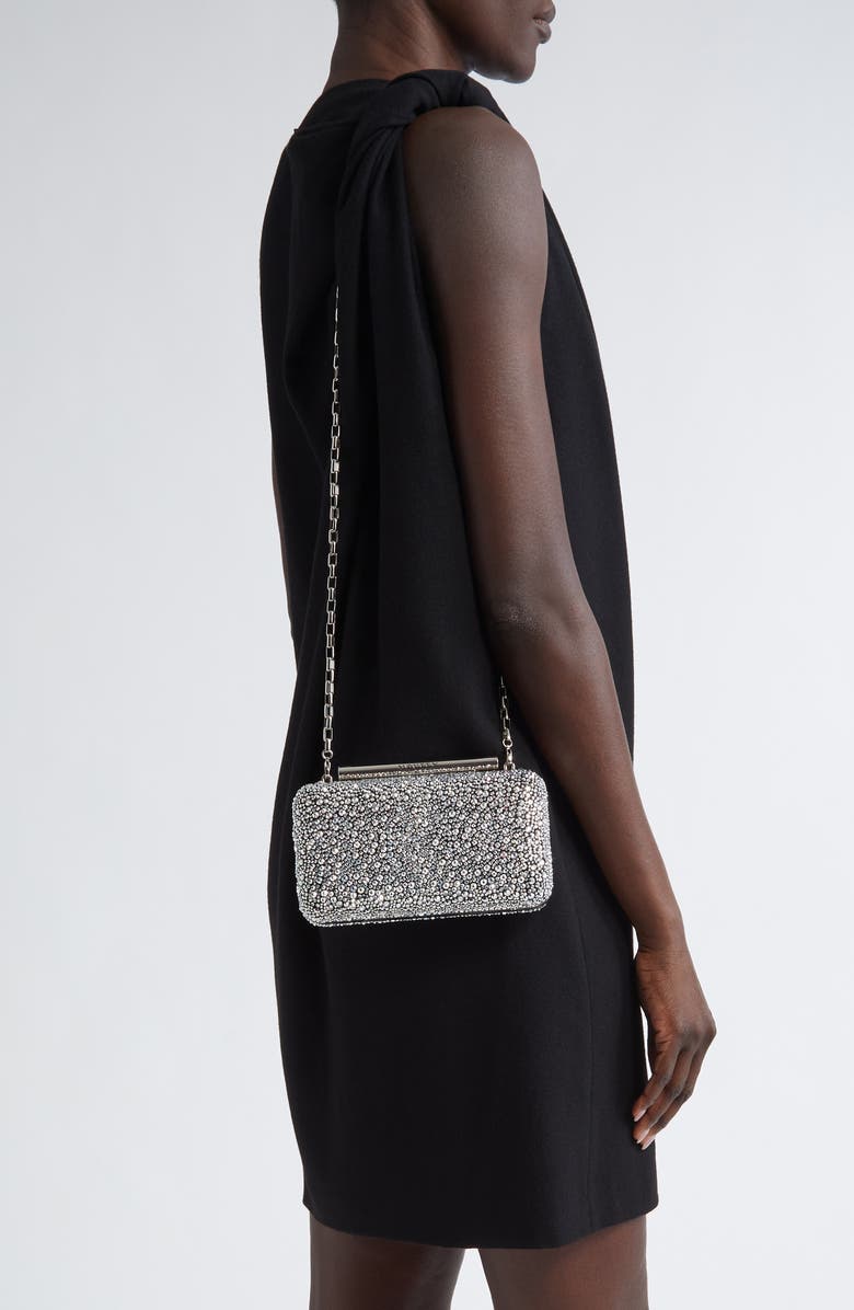 McQueen T-Bar Crystal Box Clutch, Alternate, color, Silver/Black