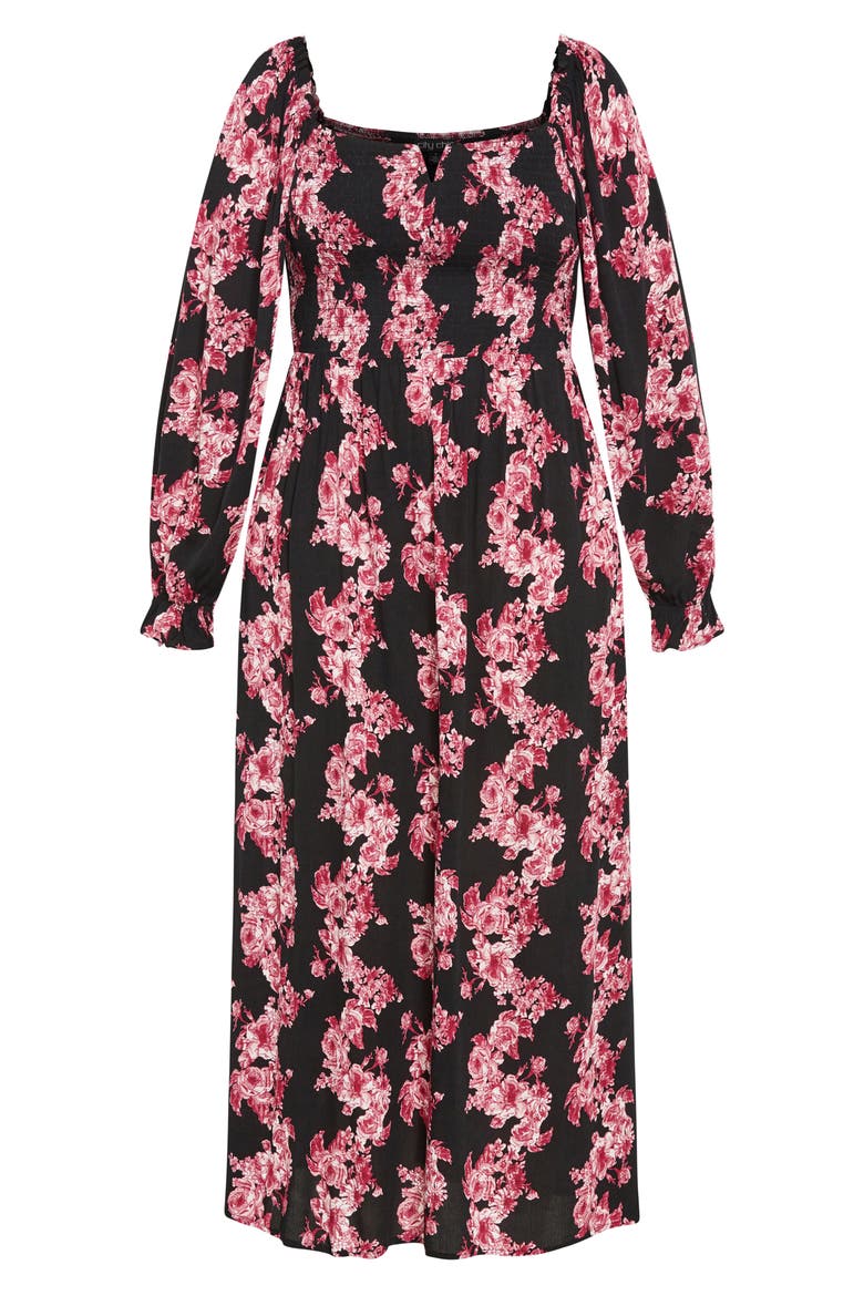 Calla Print Long Sleeve Maxi Dress, Alternate, color, BLACK/ PINK FLORAL