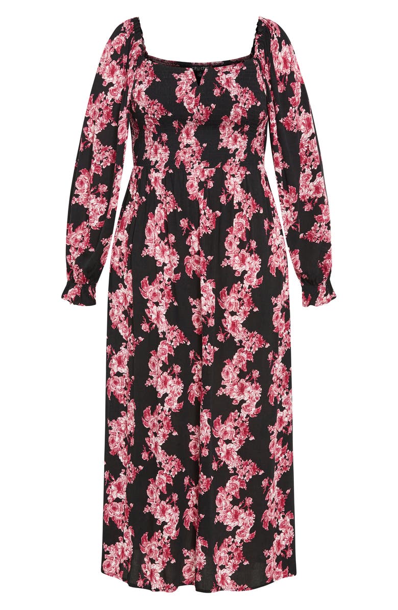 City Chic Calla Print Long Sleeve Maxi Dress, Alternate, color, Black/ Pink Floral