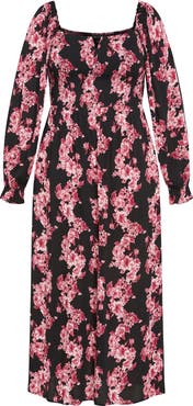 City Chic Calla Print Long Sleeve Maxi Dress
