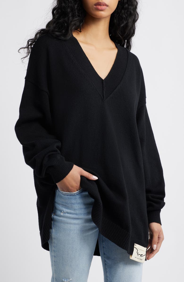Free People Chelsea V-Neck Tunic Sweater, Main, color, Black Magic