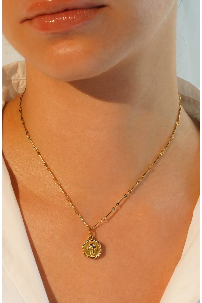 Round Cross Charm, Alternate, color, GOLD