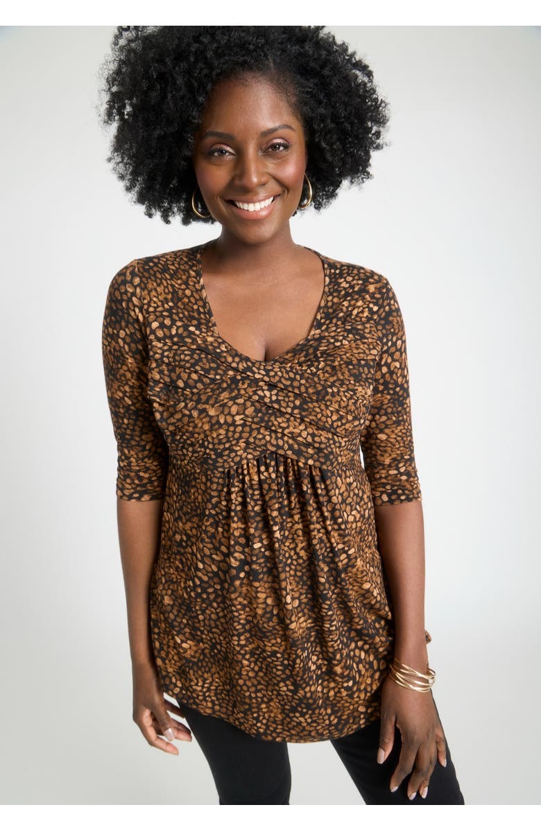 Jessica London Stretch Knit Pleated Tunic, Alternate, color, Creamy Mocha Print