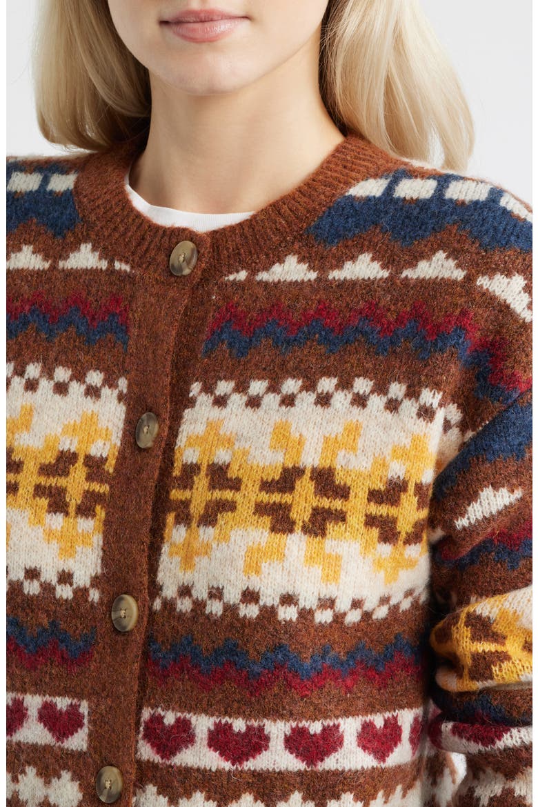 Fair Isle Cardigan, Alternate, color, BITTER CHOCOLATE