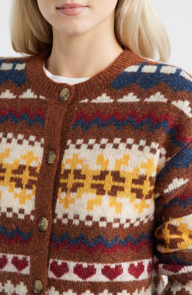 Lucky Brand Fair Isle Cardigan, Alternate, color, Bitter Chocolate