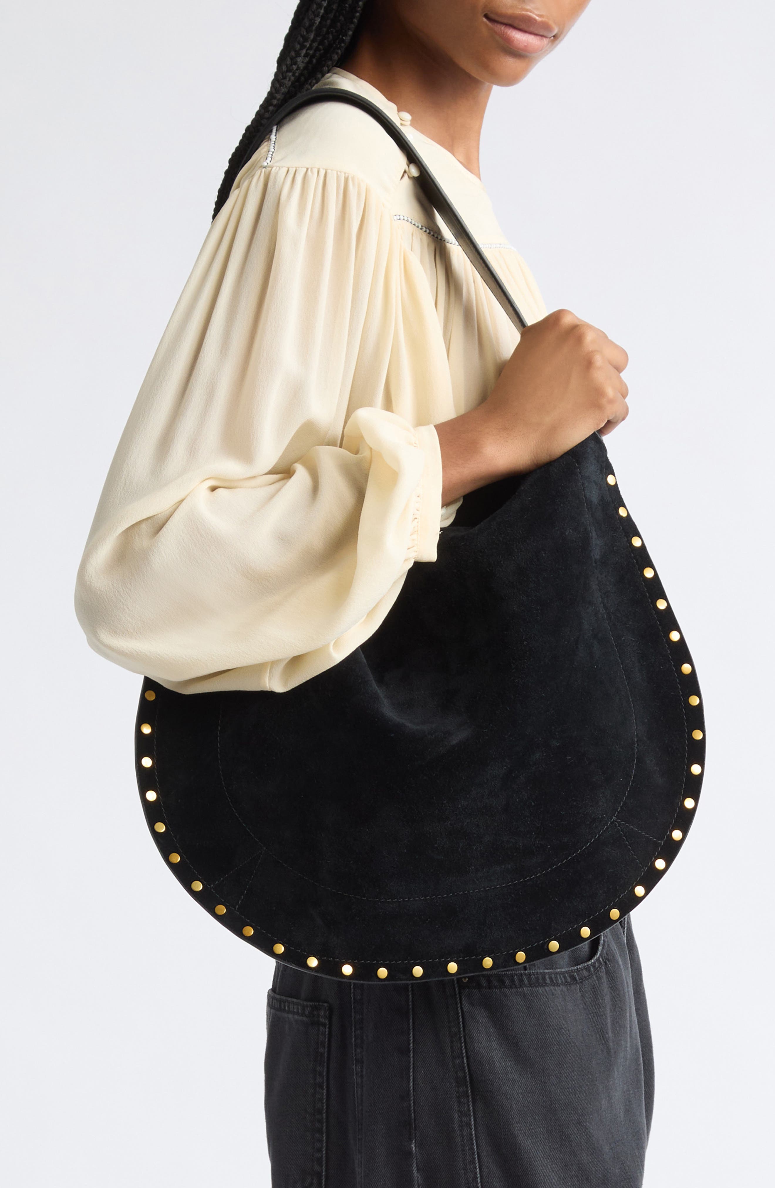 Pocket Leather Hobo Bag, Alternate, color, BLACK