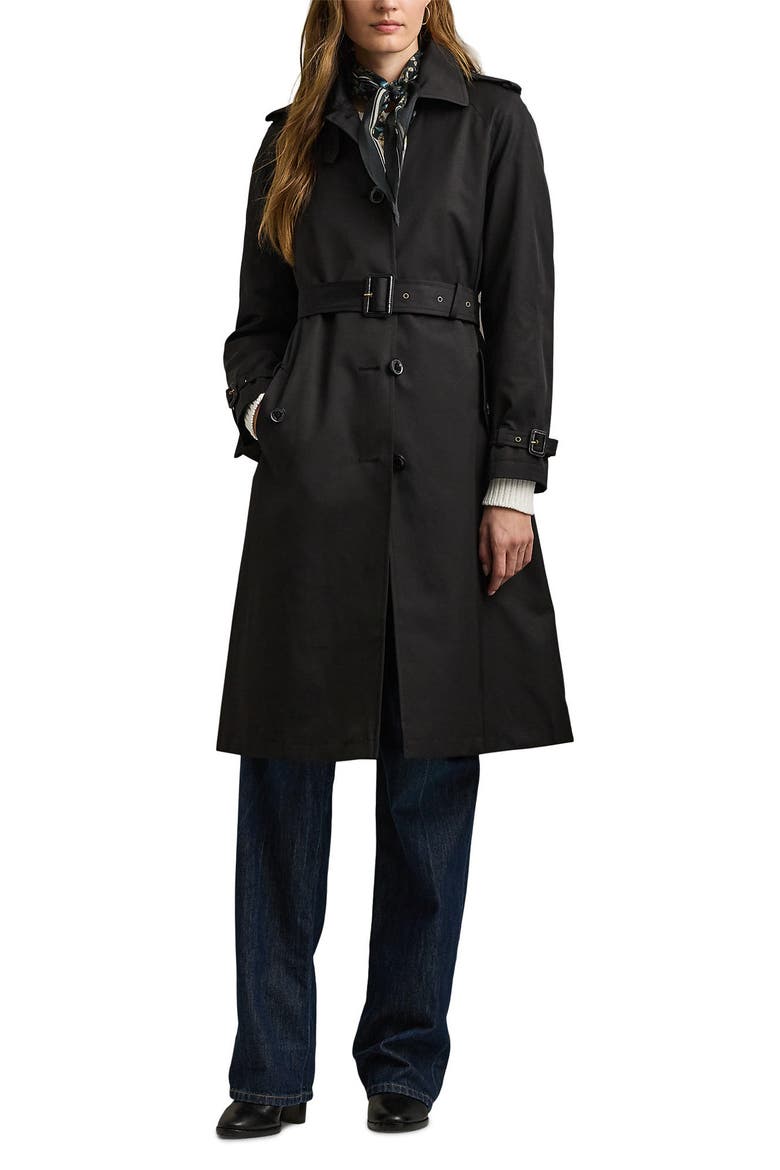 Belted Single Breasted Trench Coat, Main, color, BLACK