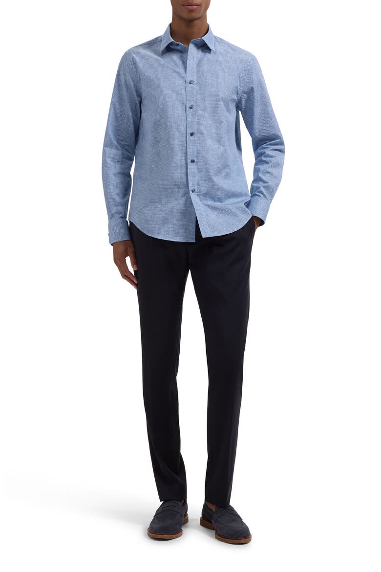 Julian Shaped Fit Houndstooth Cotton Button-Up Shirt, Alternate, color, CLASSIC BLUE
