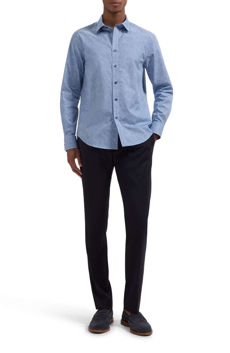 Bugatchi Julian Shaped Fit Houndstooth Cotton Button-Up Shirt, Alternate, color, Classic Blue