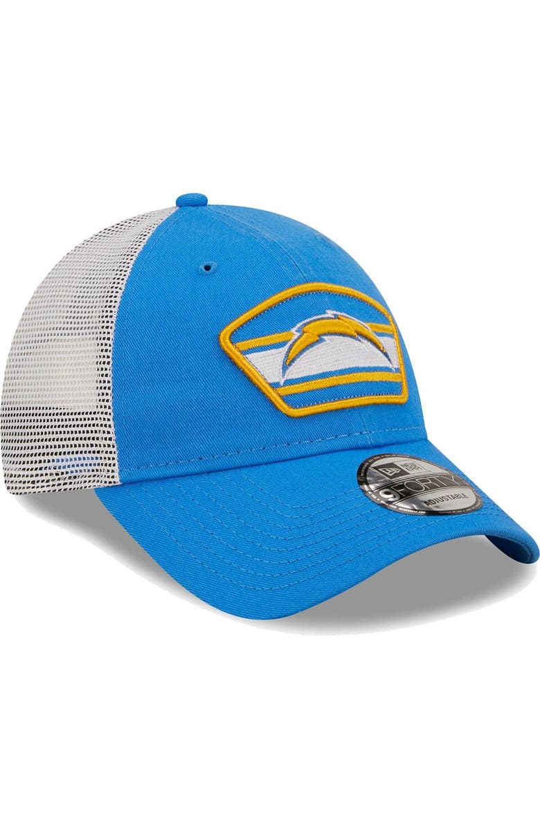 New Era Men's New Era Powder Blue/White Los Angeles Chargers Logo Patch Trucker 9FORTY Snapback Hat, Alternate, color,