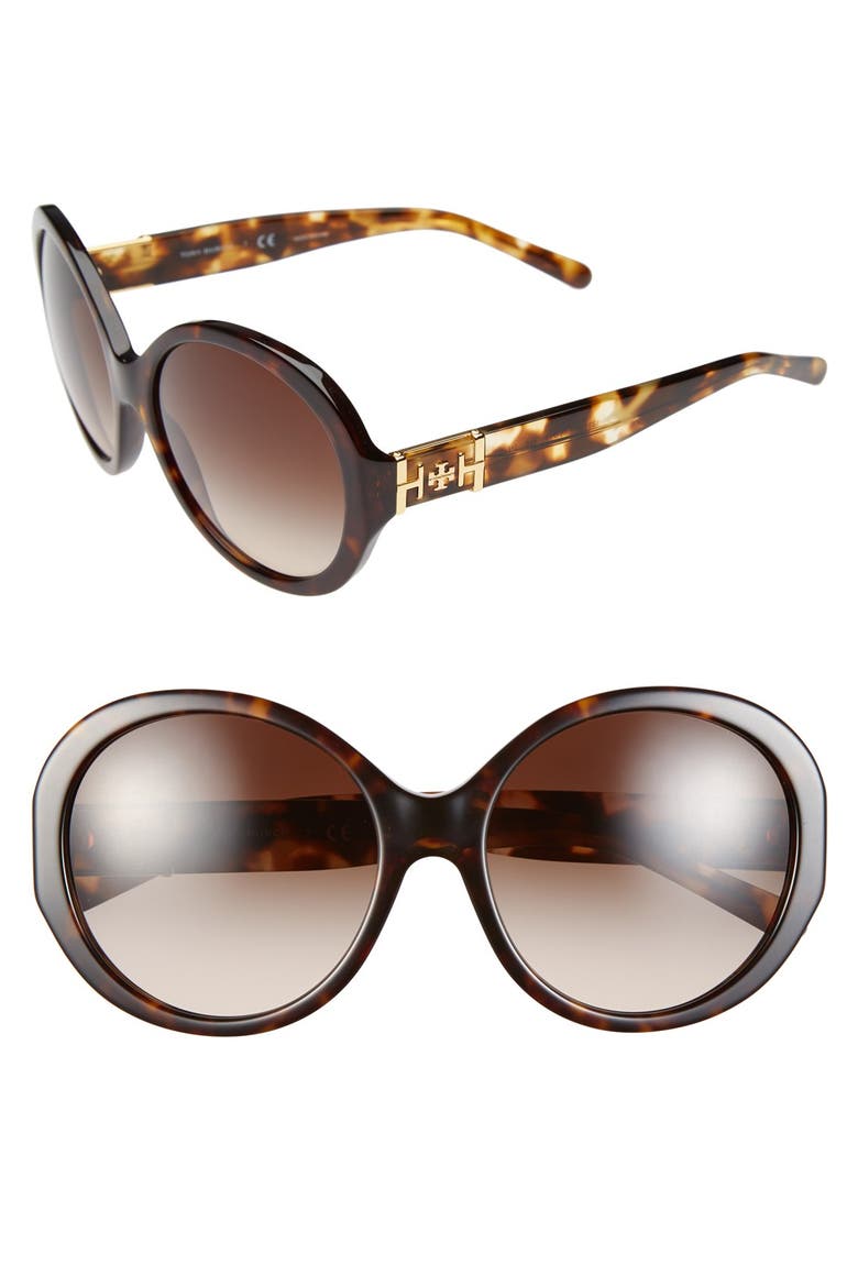 56mm Round Sunglasses, Main, color, DARK TORTOISE