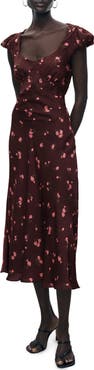MANGO Floral Print Cap Sleeve Midi Dress