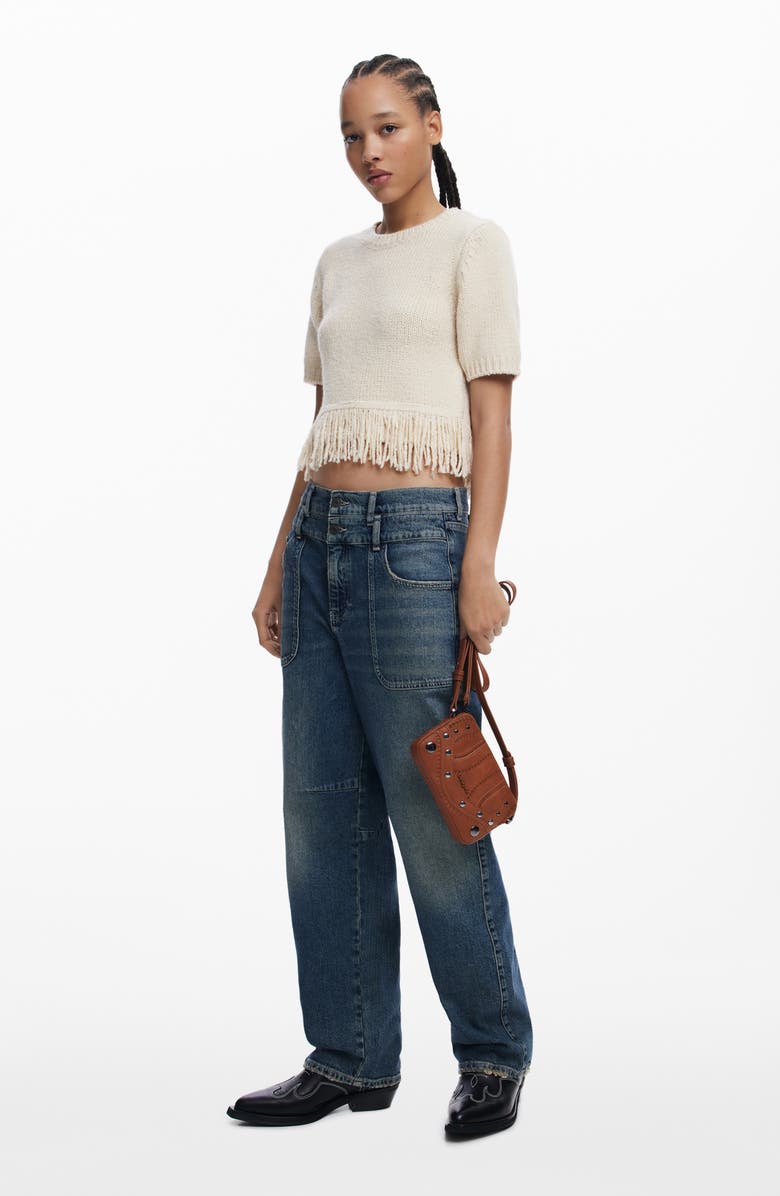 Desigual Medium Embroidered Faux Leather Convertible Wallet, Alternate, color, Camel