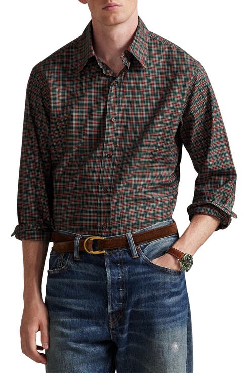 Classic Fit Plaid Cotton Twill Button-Up Shirt