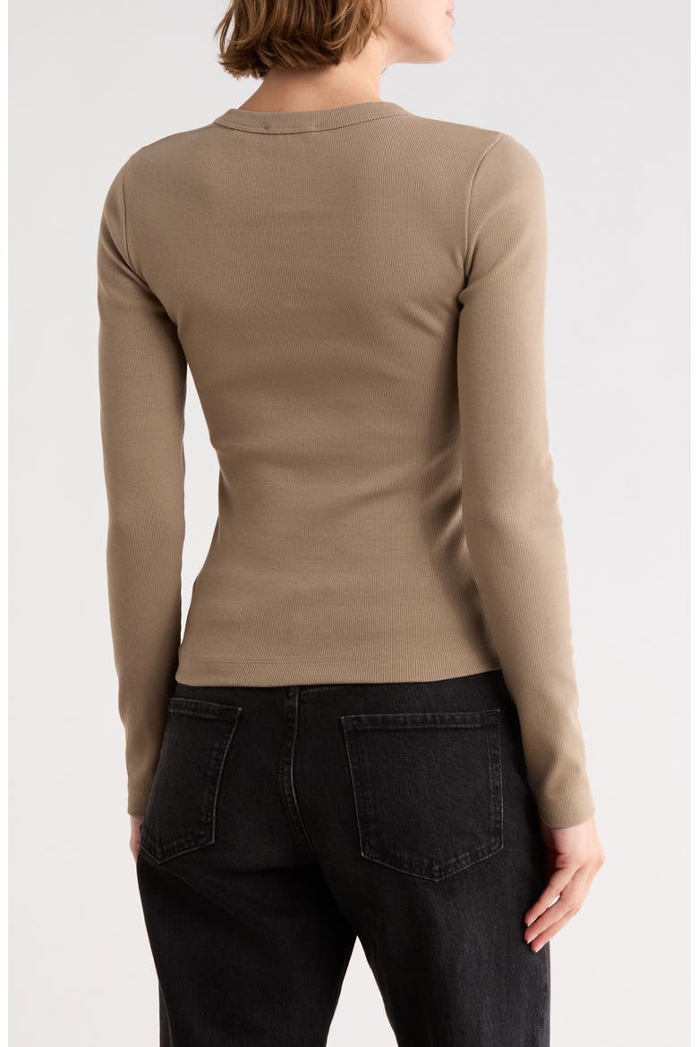 Fitted Long Sleeve Ribbed Crop T-Shirt, Alternate, color, TIMBER WOLF