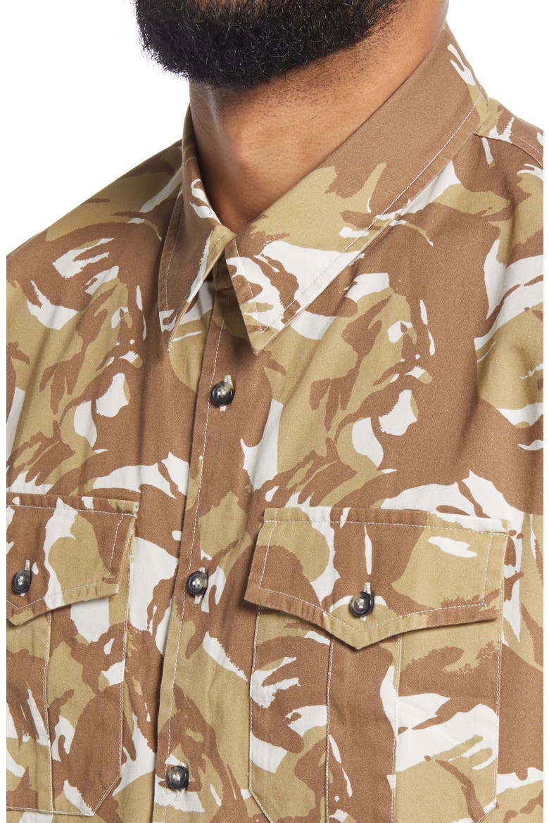 Joey Print Short Sleeve Button-Up Shirt, Alternate, color, SAND