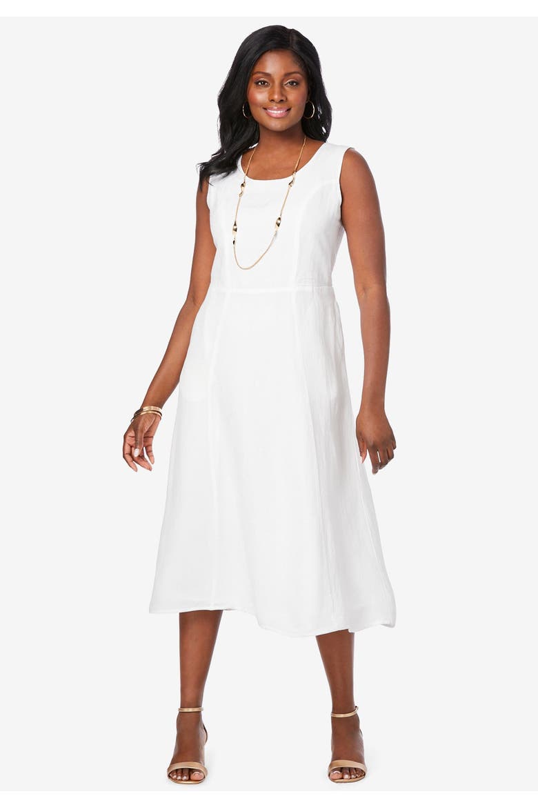 Linen Fit & Flare Dress, Alternate, color, WHITE