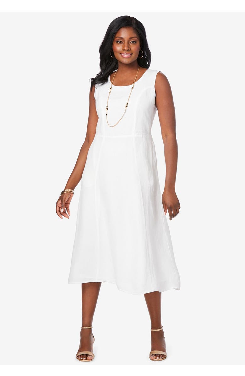 Jessica London Linen Fit & Flare Dress, Alternate, color, White