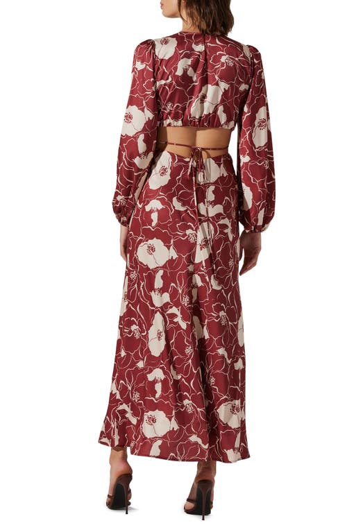 Astr The Label Quinn Floral Cutout Long Sleeve Dress In Burgundy