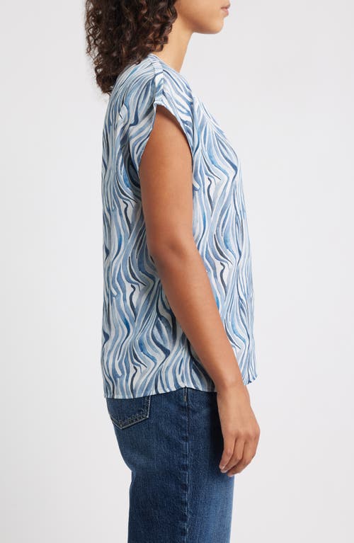 Apny Abstract Print Cap Sleeve Shell In Blue