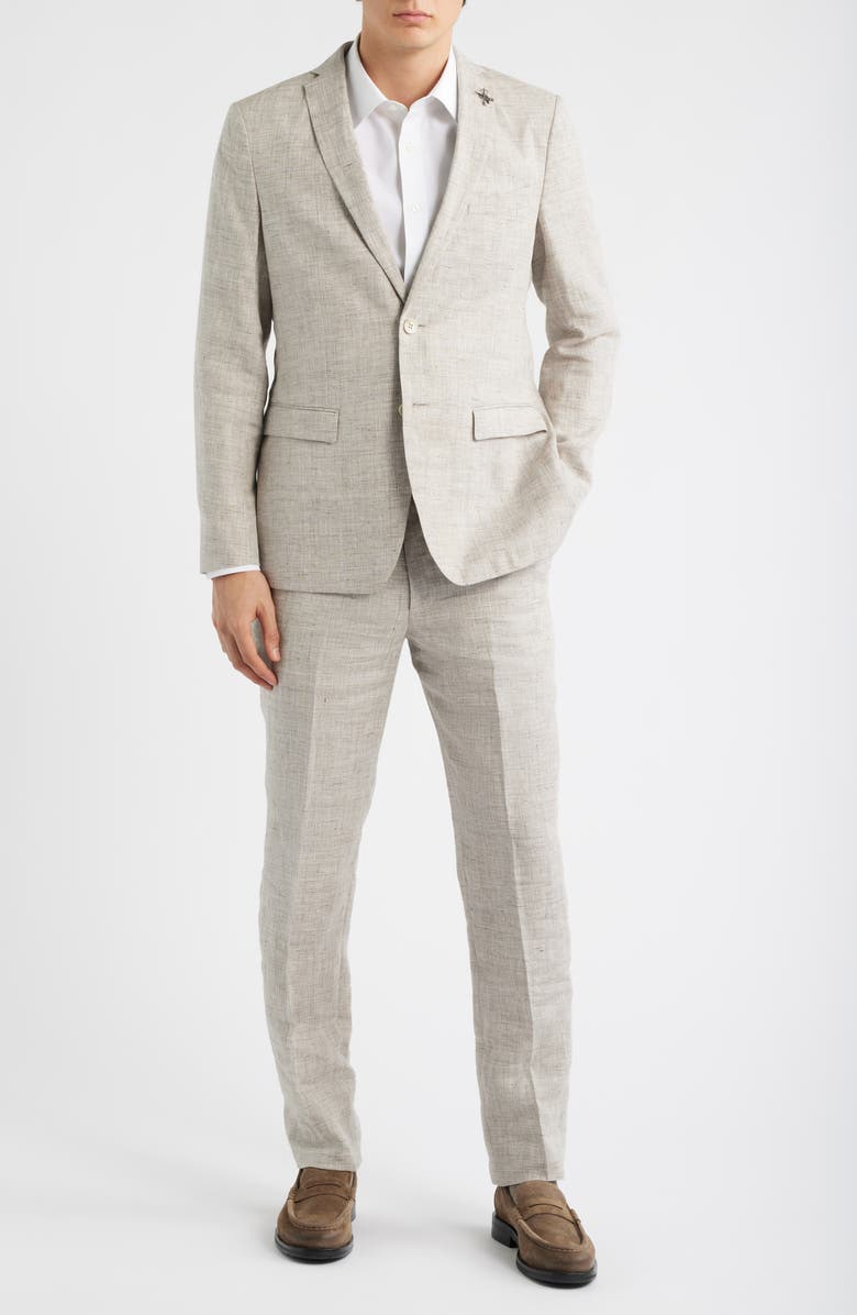 John Varvatos Star USA Varick Slim Fit Tan Slub Linen Suit, Alternate, color, Oatmeal