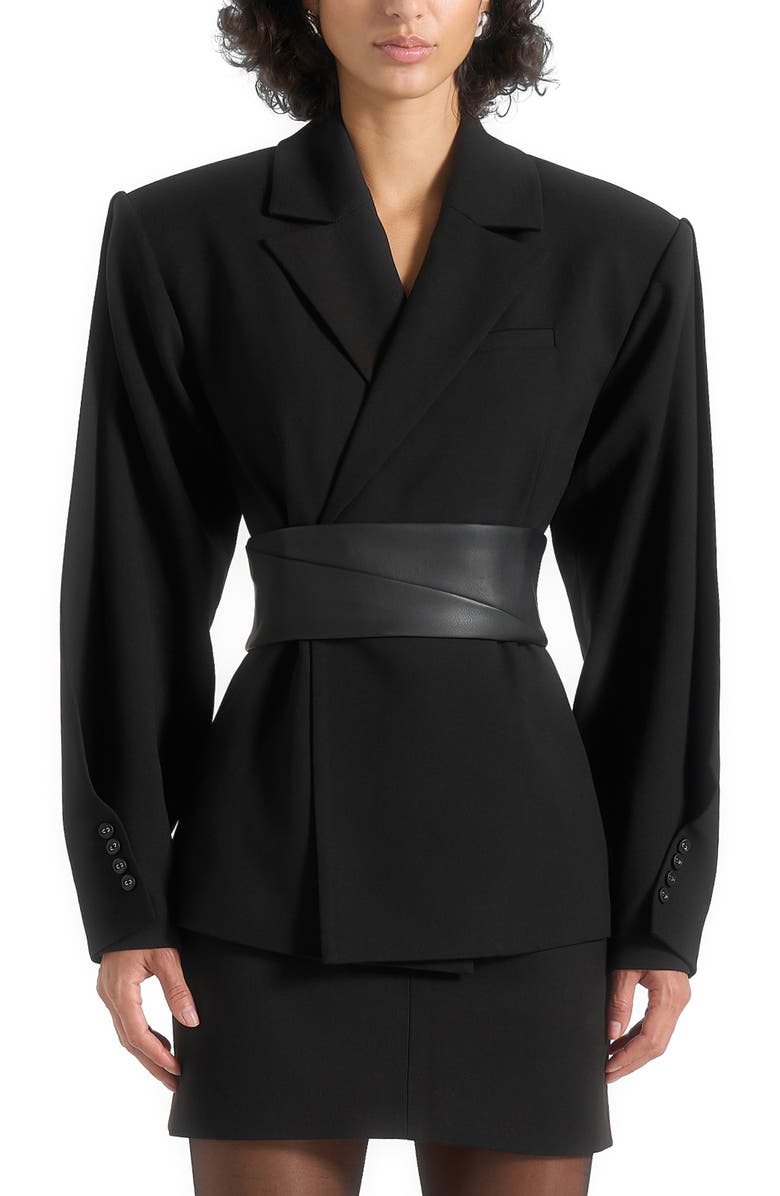 Manière De Voir Marie Wool Twist Sleeve Blazer with Belt, Alternate, color, Black