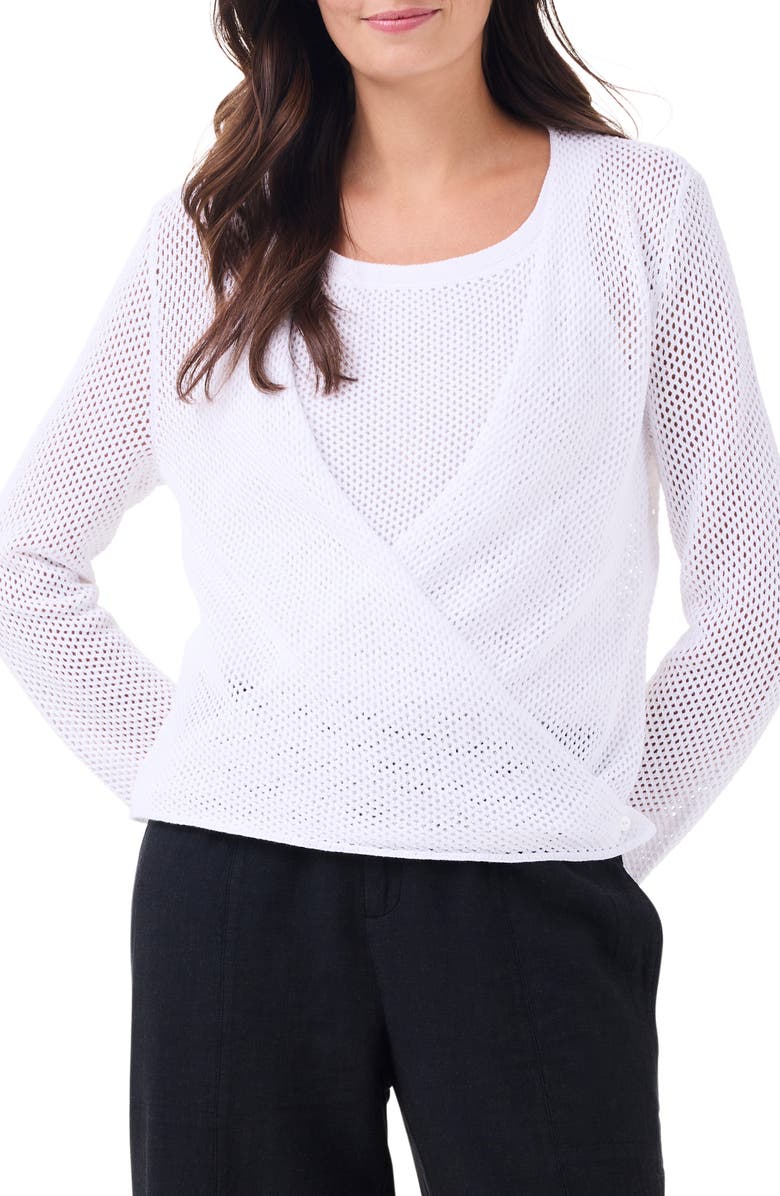 NIC+ZOE Open Stitch 4-Way Cotton Blend Cardigan, Alternate, color, Paper White