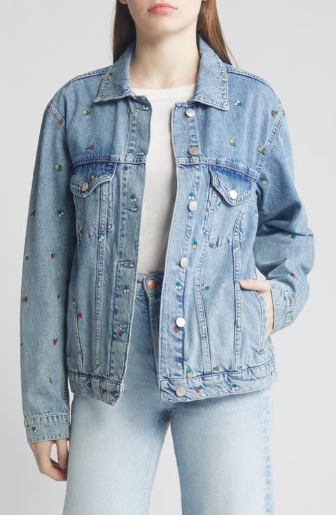 Grove Floral Embroidery Denim Trucker Jacket